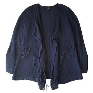 INC International Concepts Women Sweater XL Navy Cardigan Fringe Long Sleeve